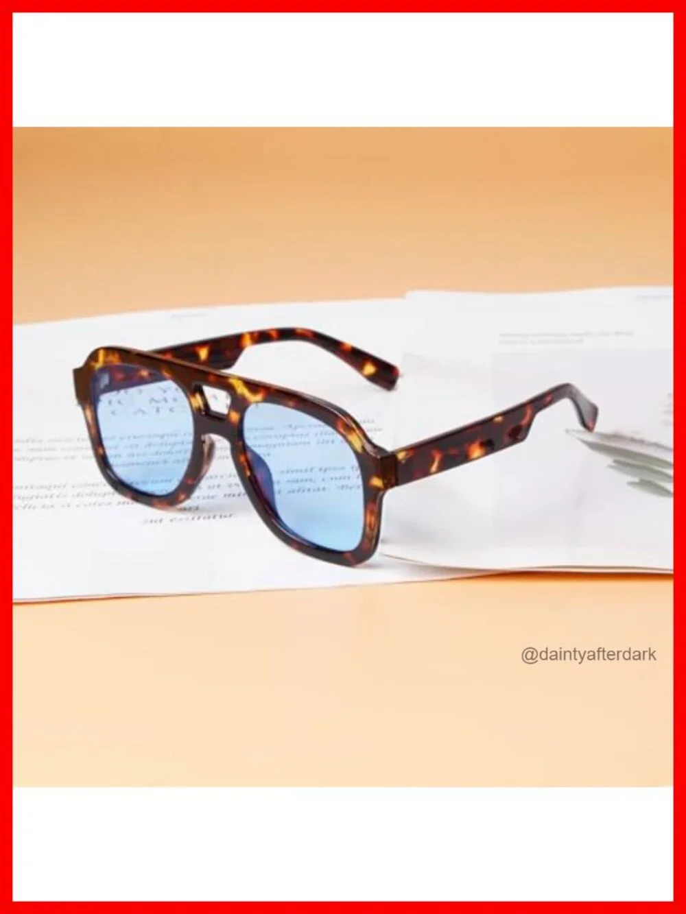 Oversized Square Aviator Sunglasses with Blue Lens, UV400 Protection, PC Frame